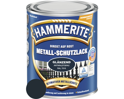 HAMMERITE Metallschutzlack anthrazitgrau glänzend 750 ml Hammerite Metall Schutzlack, direkt auf Rost, Farbton Anthrazitgrau RAL 7016, glänzend, im Metalleimer
