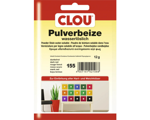 Clou Pulverbeize wasserlöslich, Farbton Dunkelrot, zur Einfärbung von Hart- und Weichhölzern