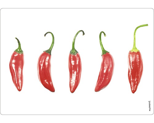 Küchenrückwand mySpotti pop Peperocini 590x410x2 mm Fünf rote Chilischoten