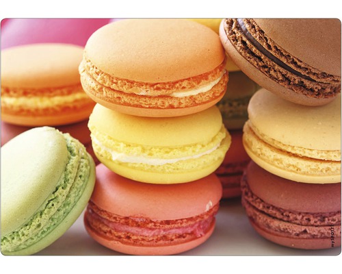 Küchenrückwand mySpotti pop Macaros 590x410x2 mm Stapel von verschiedenen Macarons