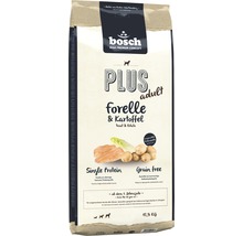 Bosch Logo. Trockenfutter für Hunde mit Forelle und Kartoffel, geeignet ab dem ersten Lebensjahr, 12,5 Kilogramm.