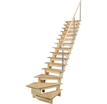 Holztreppe mit Geländer und Stahlseilen