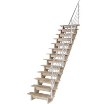 Holztreppe mit Metallgeländer