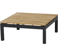Quadratischer Gartentisch mit Holzplatte und Metallgestell