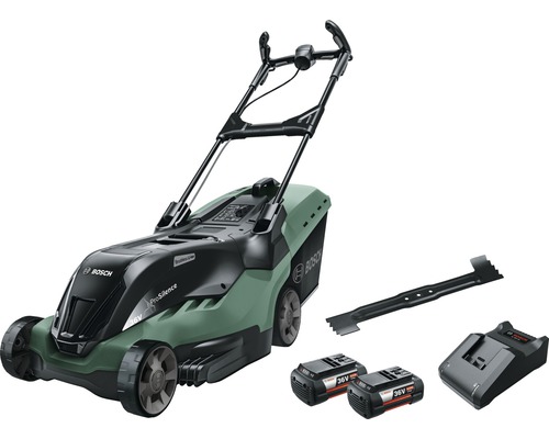 Bosch Akku Rasenmäher mit Akkus, Ladegerät und Messer