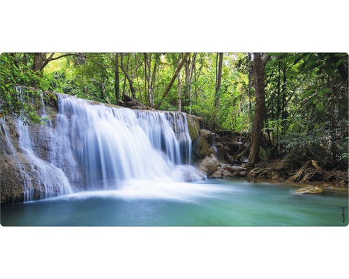 Badrückwand mySpotti Aqua Waterfall 900x450x2 mm 150928 blau grün Wasserfall im Dschungel mit fließendem Wasser