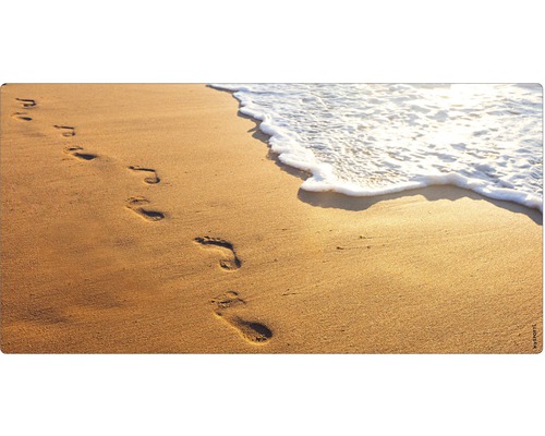 Badrückwand mySpotti Aqua Walk away 900x450x2 mm 150932 beige Fußspuren im Sand am Strand