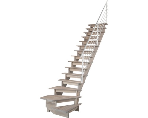 Holztreppe mit Metallgeländer