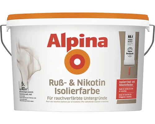 Alpina Isolier- und Nikotinsperre Wandfarbe weiß 5 L Eimer Alpina Ruß- und Nikotin Isolierfarbe, 5 Liter, für rauchverfärbte Untergründe