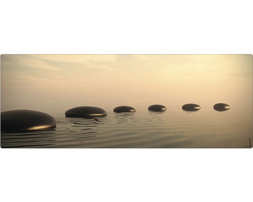 Badrückwand mySpotti Aqua stone 1200x450x2 mm 151200 beige Dekoration mit Trittsteinen im Wasser