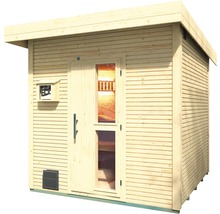 Holzsauna mit Fenster und Glastür