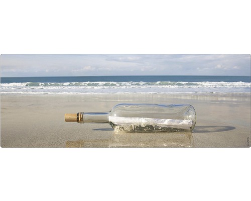 Badrückwand mySpotti Aqua 1200x450x2 mm 151226 beige Flaschenpost am Strand mit Meer