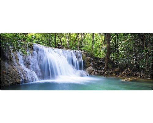 Badrückwand mySpotti Aqua Waterfall 1200x450x2 mm 151228 blau grün Wasserfall in einem Wald
