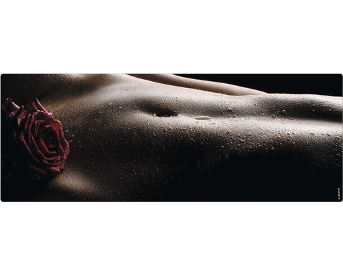 Badrückwand mySpotti Aqua Her body 1200x450x2 mm 151242 schwarz Körpernahaufnahme mit Rose