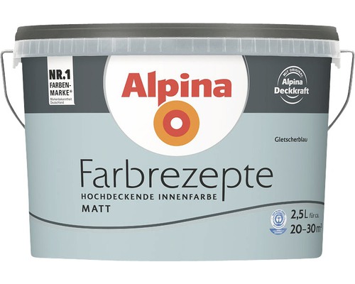 Eimer mit Alpina Farbrezepte Gletscherblau Innenfarbe, 2,5 Liter