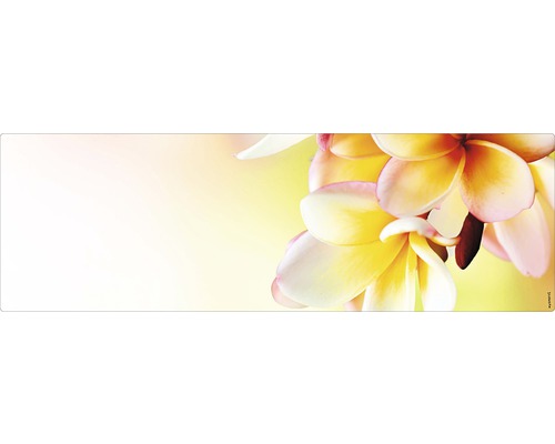 Badrückwand mySpotti Aqua Hawaii 1400x450x2 mm 151410 gelb Dekoratives Wandpaneel mit floralem Muster