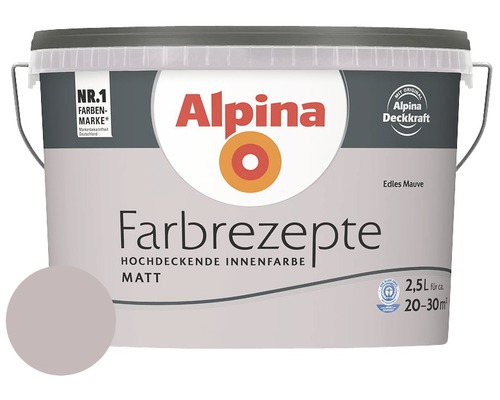 Alpina Wandfarbe Farbrezepte Edles Mauve 2,5 L Eimer Alpina Farbe Edles Mauve, matte hochdeckende Innenfarbe mit einer Reichweite von circa 20 bis 30 Quadratmeter für 2,5 Liter