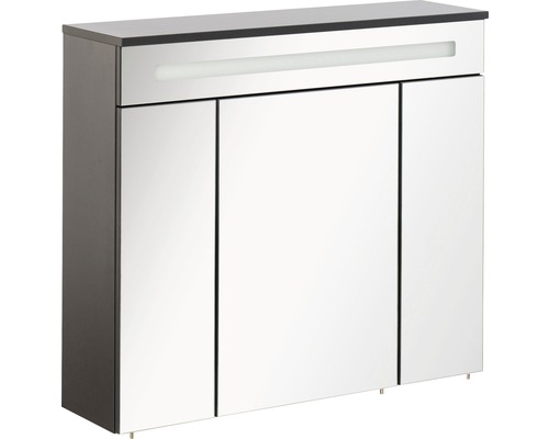 LED-Spiegelschrank Fackelmann Kara 3-türig 80x70x22,5 cm anthrazit Schuhschrank mit drei Türen und Beleuchtung