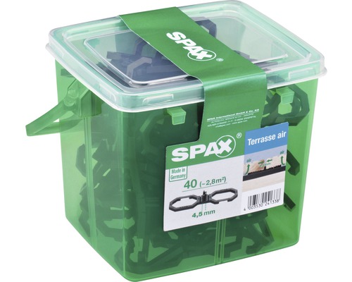 Spax Abstandshalter Air 4,5 mm für Terrassenbau 40 Stück Spax Terrassenabstandhalter im transparenten Behälter