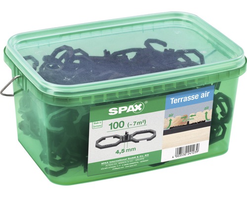 Spax Abstandshalter Air 4,5 mm für Terrassenbau 100 Stück Sparrenhalter für Terrassenbeläge in grüner Verpackung