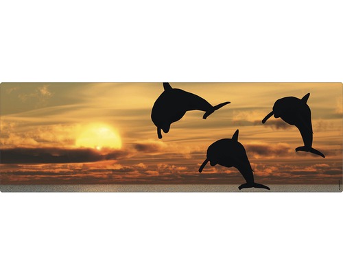 Badrückwand mySpotti Aqua Sonnenuntergang 1400x450x2 mm 151433 beige Mauspad mit Delfinmotiven und Sonnenuntergang
