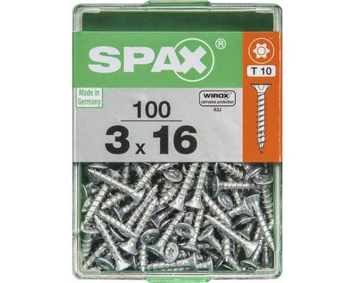 Spax Universalschraube Senkkopf Stahl gehärtet T 10, Holz-Vollgewinde 3x16 mm, 100 Stück Spax Universalschraube Senkkopf Stahl gehärtet T 10, Holz-Vollgewinde 3x16 mm, 100 Stück