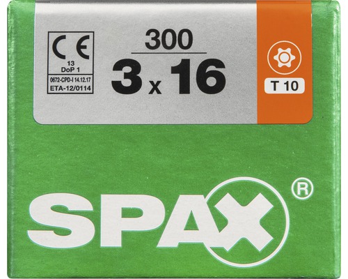 Spax Universalschraube Senkkopf Stahl gehärtet T 10, Holz-Vollgewinde 3x16 mm, 300 Stück Spax Universalschraube Senkkopf Stahl gehärtet T 10, Holz-Vollgewinde 3x16 mm, 300 Stück