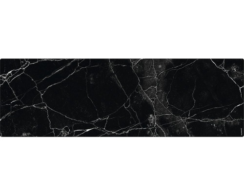 Badrückwand mySpotti Aqua Marmor black 1400x450x2 mm 151441 schwarz Fliesenmuster in Marmoroptik mit dunklem Hintergrund und hellen Adern