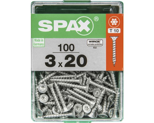 Spax Universalschraube Senkkopf Stahl gehärtet T 10, Holz-Vollgewinde 3x20 mm, 100 Stück Spax Universalschraube Senkkopf Stahl gehärtet T 10, Holz-Vollgewinde 3x20 mm, 100 Stück
