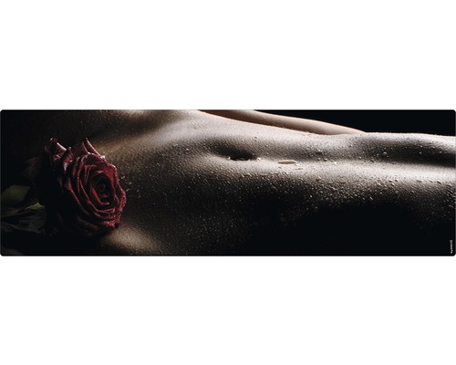Badrückwand mySpotti Aqua Her body 1400x450x2 mm 151442 schwarz Dekoratives Wandbild mit Rose
