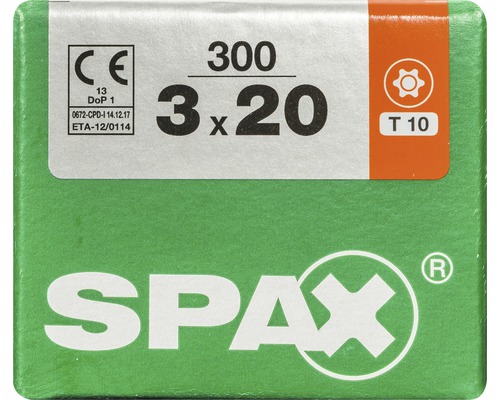 Spax Universalschraube Senkkopf Stahl gehärtet T 10, Holz-Vollgewinde 3x20 mm, 300 Stück Spax Universalschraube Senkkopf Stahl gehärtet T 10, Holz-Vollgewinde 3x20 mm, 300 Stück