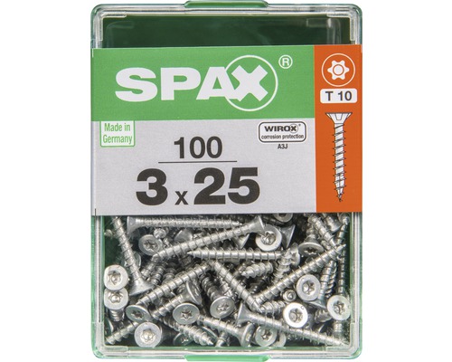 Spax Universalschraube Senkkopf Stahl gehärtet T 10, Holz-Vollgewinde 3x25 mm, 100 Stück-0