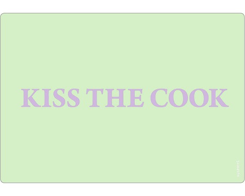 Küchenrückwand mySpotti pop Pistac. Kiss 590x410x2 mm "Fußmatte mit dem Text ""KISS THE COOK"""