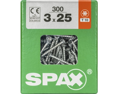 Spax Universalschraube Senkkopf Stahl gehärtet T 10, Holz-Vollgewinde 3x25 mm, 300 Stück Spax Universalschraube Senkkopf Stahl gehärtet T 10, Holz-Vollgewinde 3x25 mm, 300 Stück