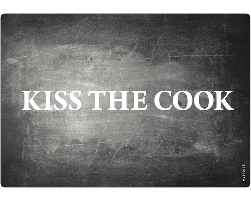 Küchenrückwand mySpotti pop Kiss the cook 590x410x2 mm Fußmatte mit dem Schriftzug Kiss the Cook