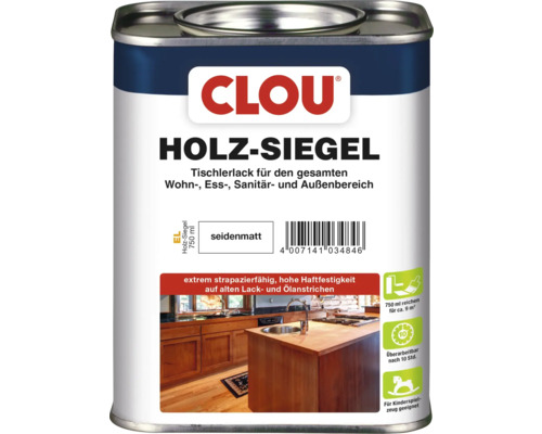 CLOU Holzsiegel-Lack seidenmatt EL 750 ml Clou Holz-Siegel, Tischlerlack für den gesamten Wohn-, Ess-, Sanitär- und Außenbereich, seidenmatt, 750 ml