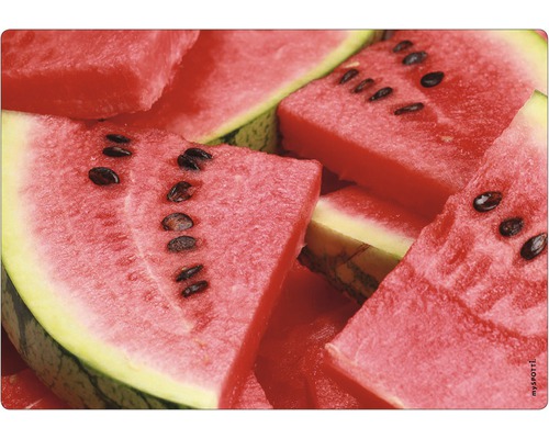 Küchenrückwand mySpotti pop Watermelon 590x410x2 mm Nahaufnahme von Wassermelonenscheiben mit Kernen