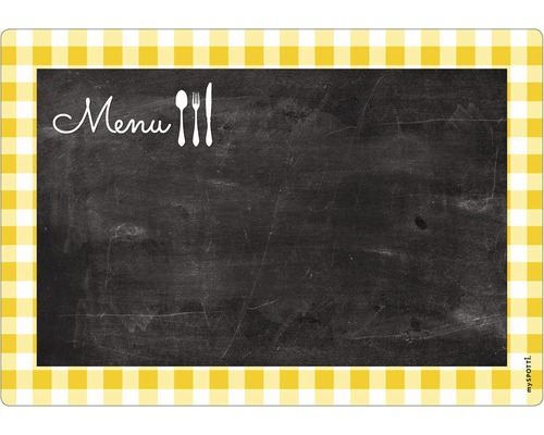 Memoboard mySpotti memo Menu yellow 590x410x2 mm Schwarzes Menü Board mit gelb kariertem Rand