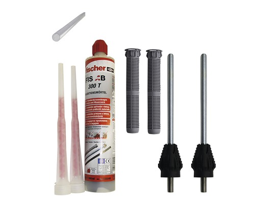 Montageset für Vordach Hermine Small 1 Achse mit Wärmedämmverbundsystem 60-110 mm Fischer Injektionsmörtel Set mit Zubehör für Befestigungen
