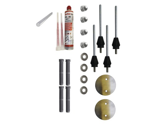 Montageset für Vordach Hermine Large 1 Achse mit Wärmedämmverbundsystem 60-110 mm Fischer Montageset für Sanitärobjekte mit Injektionsmörtel, Ankerstangen, Hülsen, Muttern und Unterlegscheiben