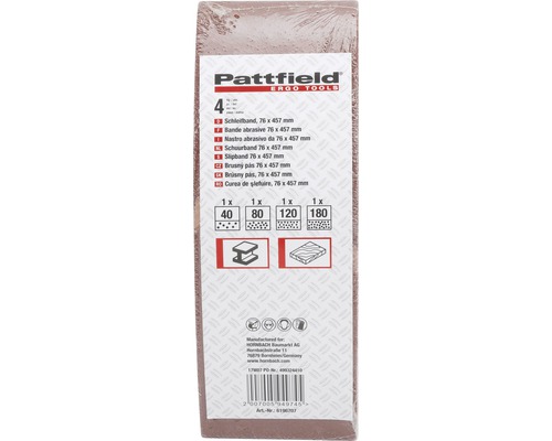 Pattfield Schleifband Set, 76x457 Millimeter, Körnung 40, 80, 120 und 180