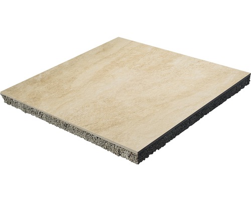 Beton Terrassenplatte 2in1 Kombiplatte iStone Duocera perlmutt 60 cm x 60 cm x 4 cm Terrassenplatte mit Steinmuster und Unterkonstruktion