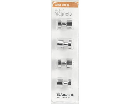 Vier starke Hold-it-Magnete in transparenter Verpackung