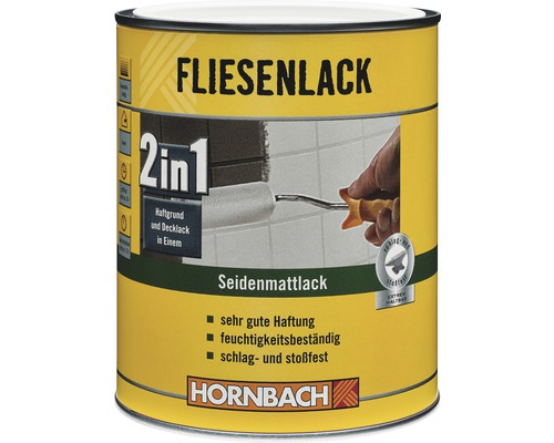 HORNBACH Fliesenlack Fliesenfarbe 2in1 seidenmatt weiß 1 L Fliesenlack 2 in 1 Haftgrund und Decklack, Seidenmattlack von Hornbach