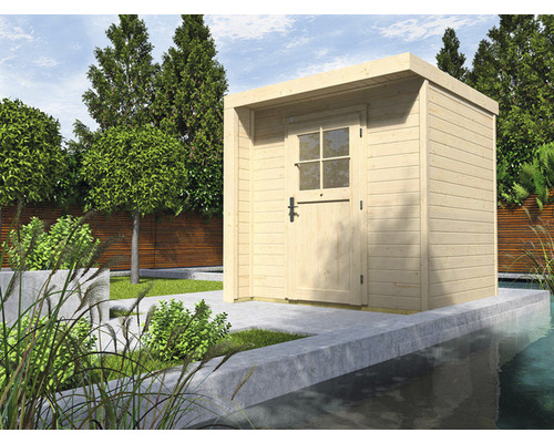 Gartenhaus weka Designhaus 262 mit Fußboden 215 x 215 cm natur Gartenhaus aus Holz mit Tür in einem Garten