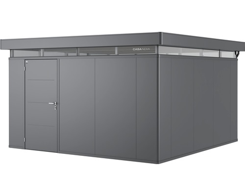Gerätehaus Biohort CasaNova 4x4 Tür links 430 x 430 cm dunkelgrau-metallic Modernes Gerätehaus mit Tür und Fensterband