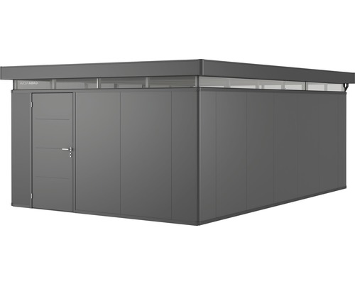 Gerätehaus Biohort CasaNova 4x6 Tür links 430 x 630 cm dunkelgrau-metallic Modernes Gartenhaus mit Tür und Fenstern im oberen Bereich