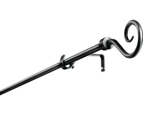 Vorhangstangen Set Schnecke schwarz 200-300 cm Ø 13/16 mm Gardinenstange mit Halterung und dekorativem Endstück