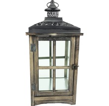 Laterne Holz-Metall-Glas 23x23x50 cm braun