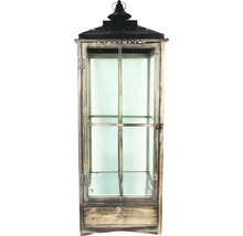Laterne aus Holz und Glas mit Schublade